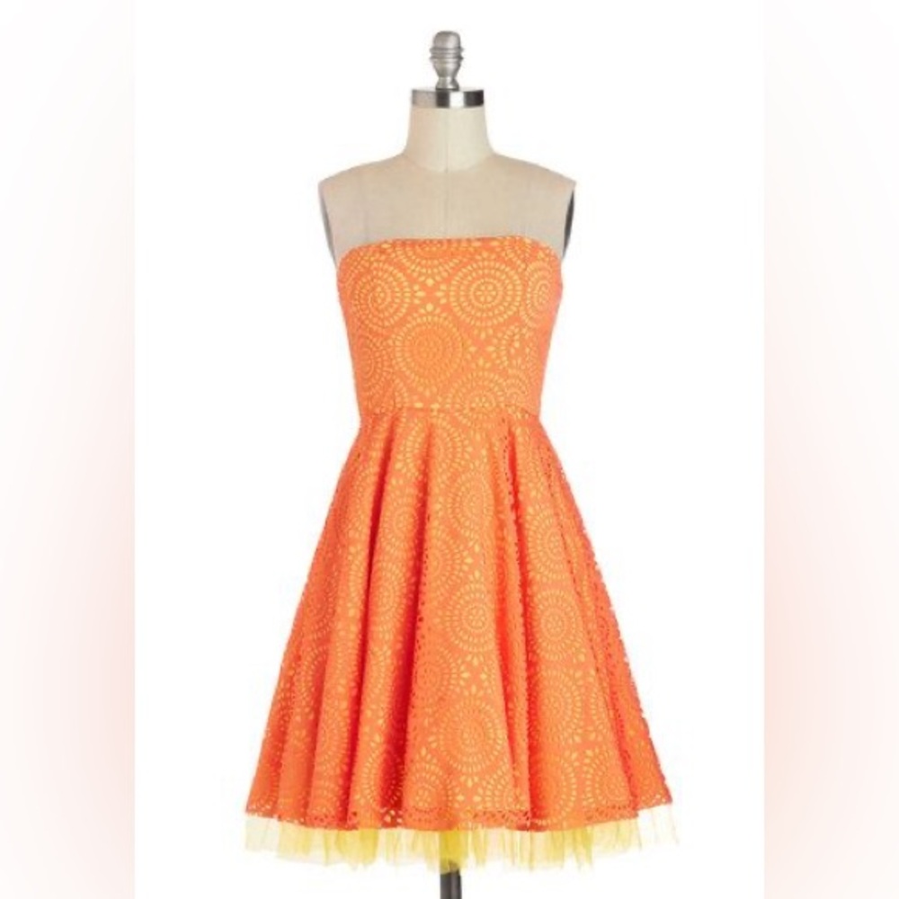 ModCloth Minuet citrus burst strapless dress tangerine orange yellow tulle